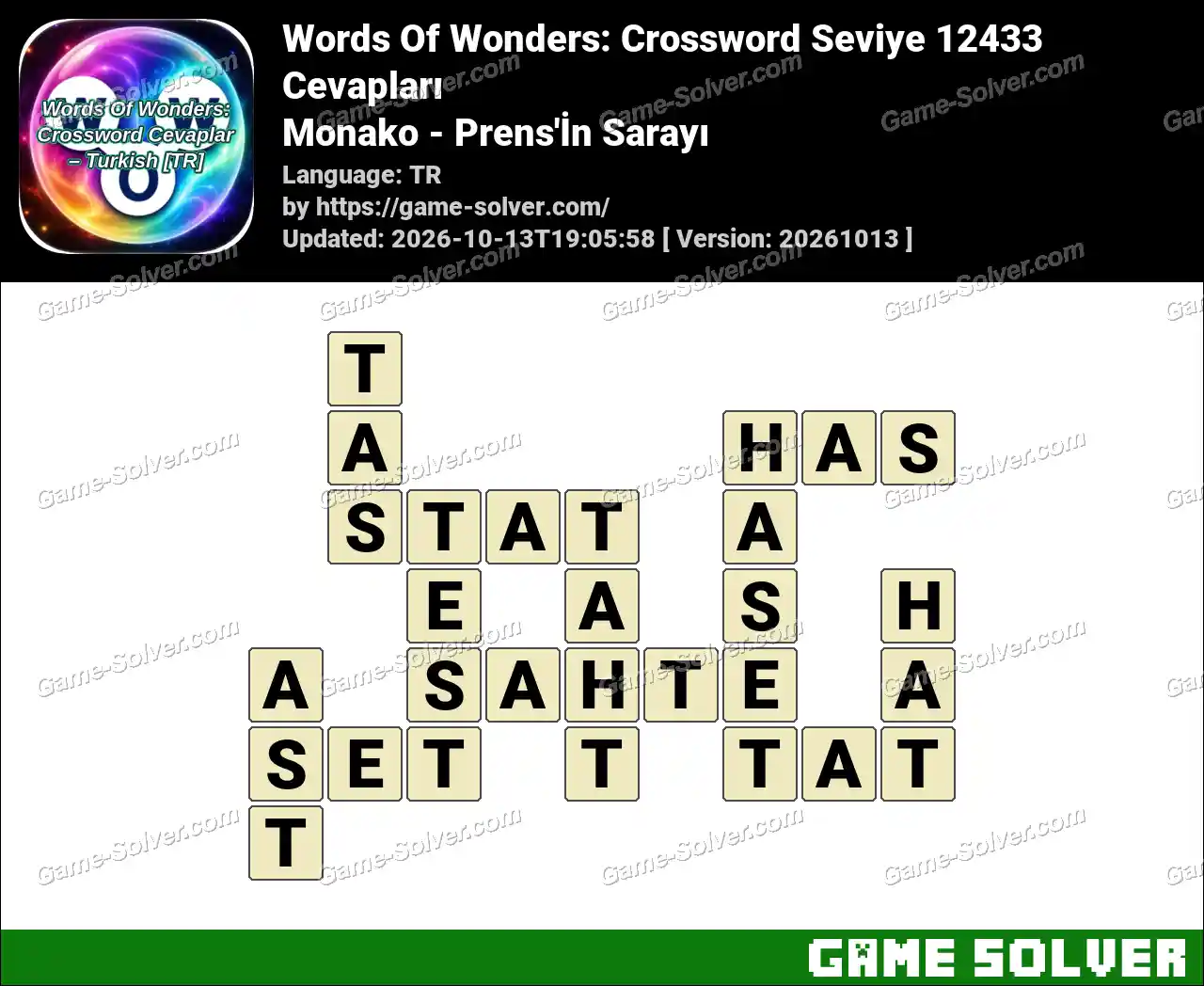 Words Of Wonders: Crossword Seviye 12433 Cevapları – Monako – Prens’İn Sarayı